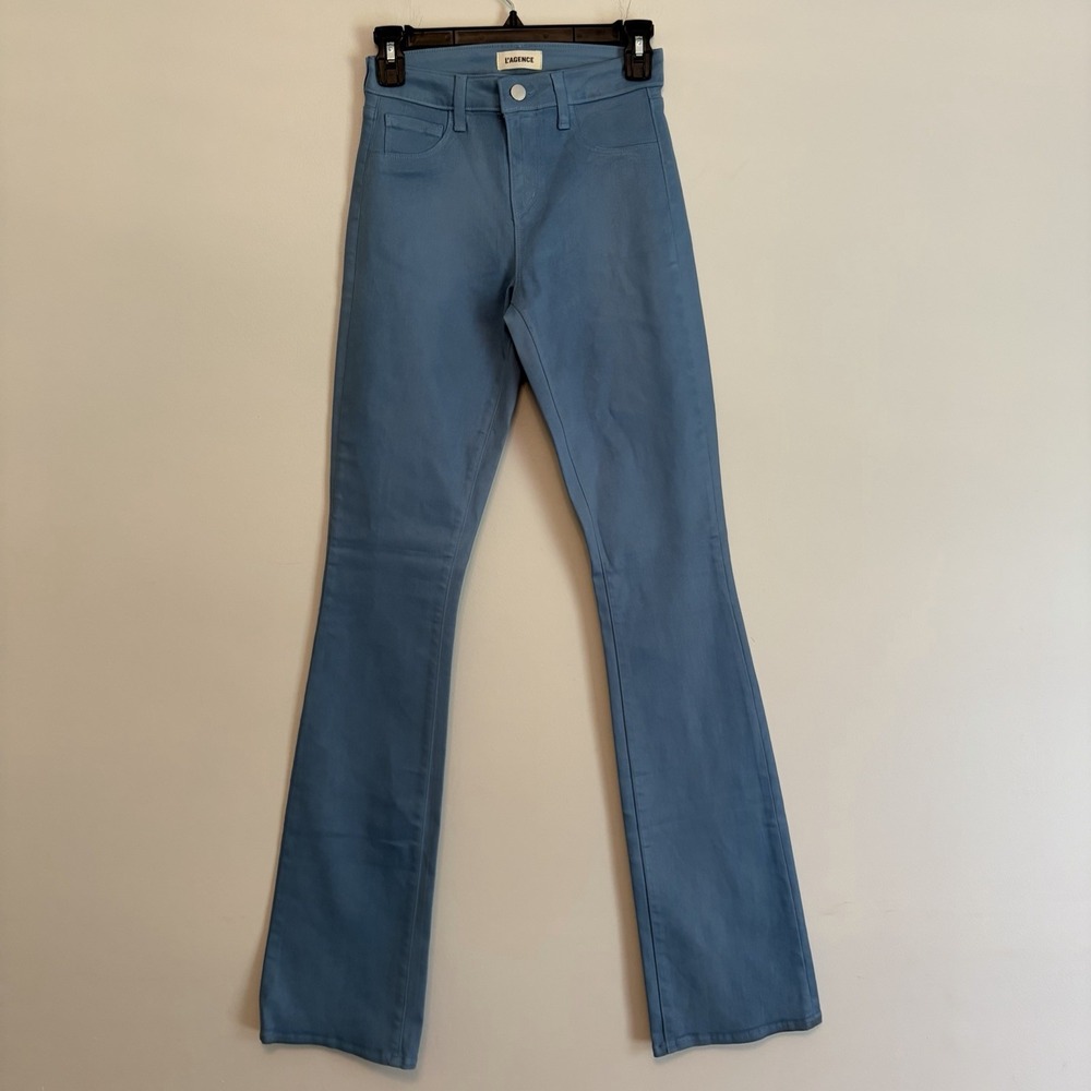 L'AGENCE 24 Selma High Rise Coated Bootcut Jeans Blue‎ Mist Statement Funky FLAW